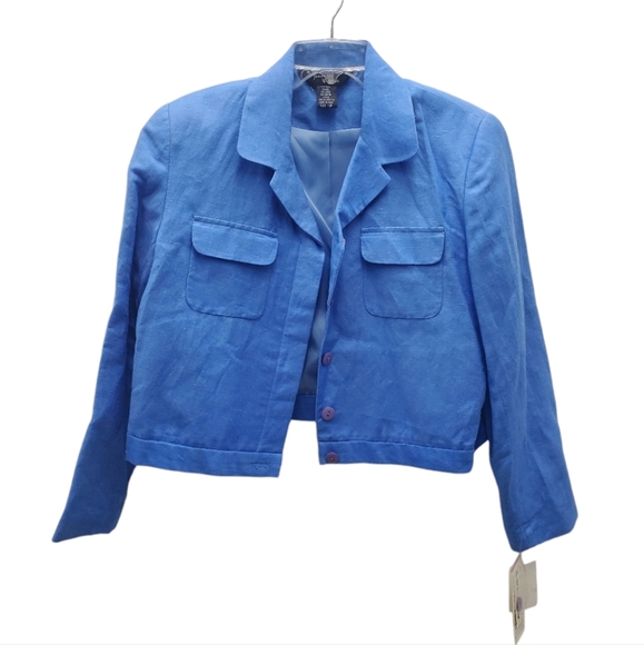 Vintage Jackets & Blazers - Vintage Crop Linen Blazer Jacket NWT Size 12P Button Up